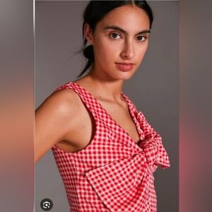 Anthro Eve Franco Red Gingham Bow Blouse